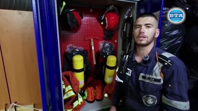 LT Stanislav Stefanov Shows Firefighting Equipment Aboard RSV 421