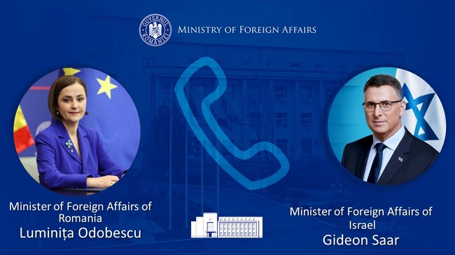 Ситуацията със сигурността в Близкия изток обсъди румънският външен министър Луминица Одобеску с новия си израелски колега Гидеон Саар