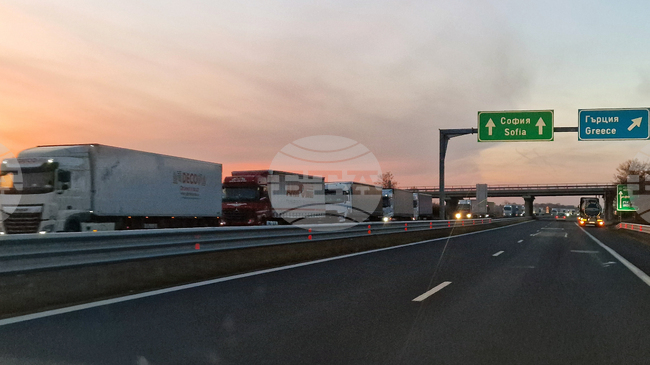 30-Km Line of Trucks Waiting at Bulgarian-Turkish Border at Kapitan Andreevo 