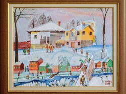 Димитър Вецин подрежда „Малък свят“ в галерия „Париж“. Снимка: галерия „Париж“