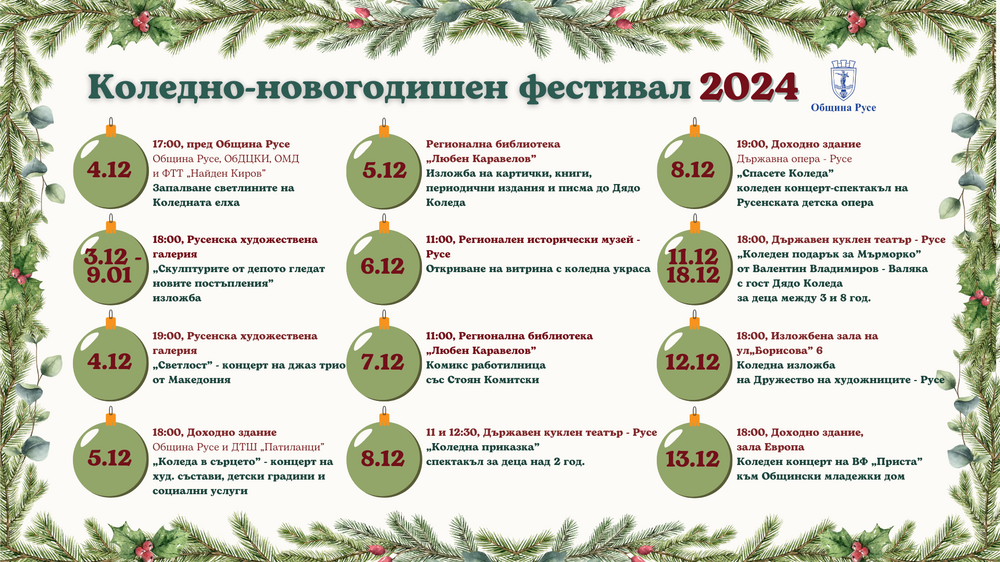 Община Русе: Коледно - новогодишният фестивал на Община Русе обещава много музика, забавления и топлина в празничните дни