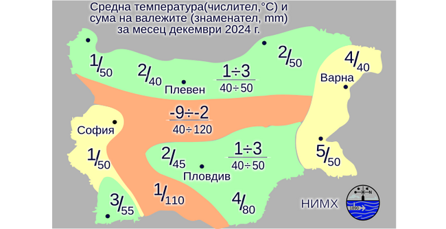 Най-ниските температури през декември у нас ще са между минус 10 и минус 5 градуса, а най-високите - между 15 и 20 градуса
