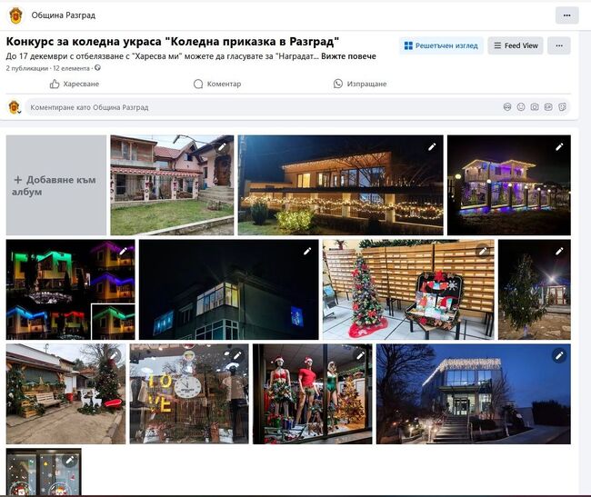 Общо 12 участници се надпреварват в конкурса за най-красива коледна украса в Разград