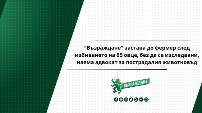 “Възраждане” застава до фермер след избиването на 85 овце, без да са изследвани, наема адвокат за пострадалия животновъд