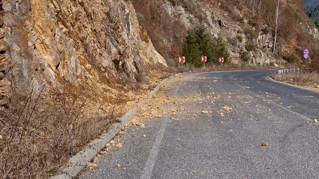 Движението по пътя Самоков - София се осъществява в едната лента заради паднали камъни на пътното платно, съобщиха от АПИ