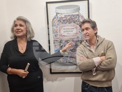 Откриване на изложбата на Стефан Моасе - Zaïzaï в галерия „Ракурси“. На снимката: Марта Вачкова и Стефан Моасе. Снимка: Ваня Сухарова/БТА