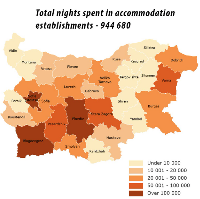 Overnight Stays in Accommodation Establishments in Bulgaria Increase 11.2% in November Y/Y