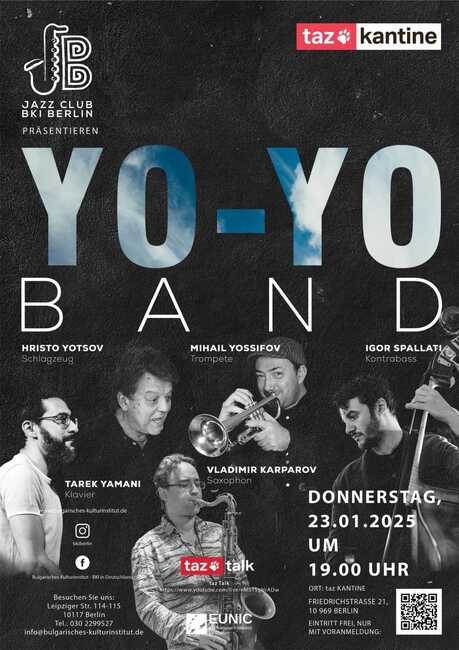 Концерт на „Yo-Yo Band“ ще се състои на 23 януари в рамките на проекта „Джаз клуб БКИ-Берлин“