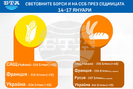 Цени на основни зърнени стоки по световните борси и на ССБ през седмицата 14-17 януари