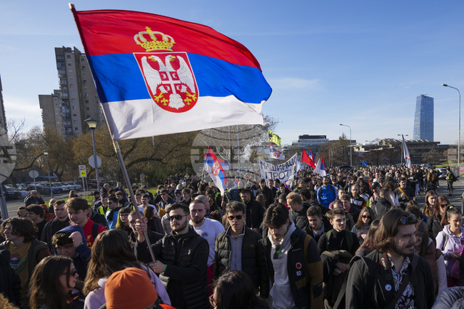 Serbian Students March from Belgrade to Novi Sad, Police Guards Them