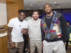 Iconic adidas partners including Lionel Messi cheer on Patrick Mahomes at Super Bowl 2025