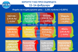 Цени на основни хранителни стоки, плодове и зеленчуци на борсите у нас през седмицата 11-14 февруари Инфографика: БТА