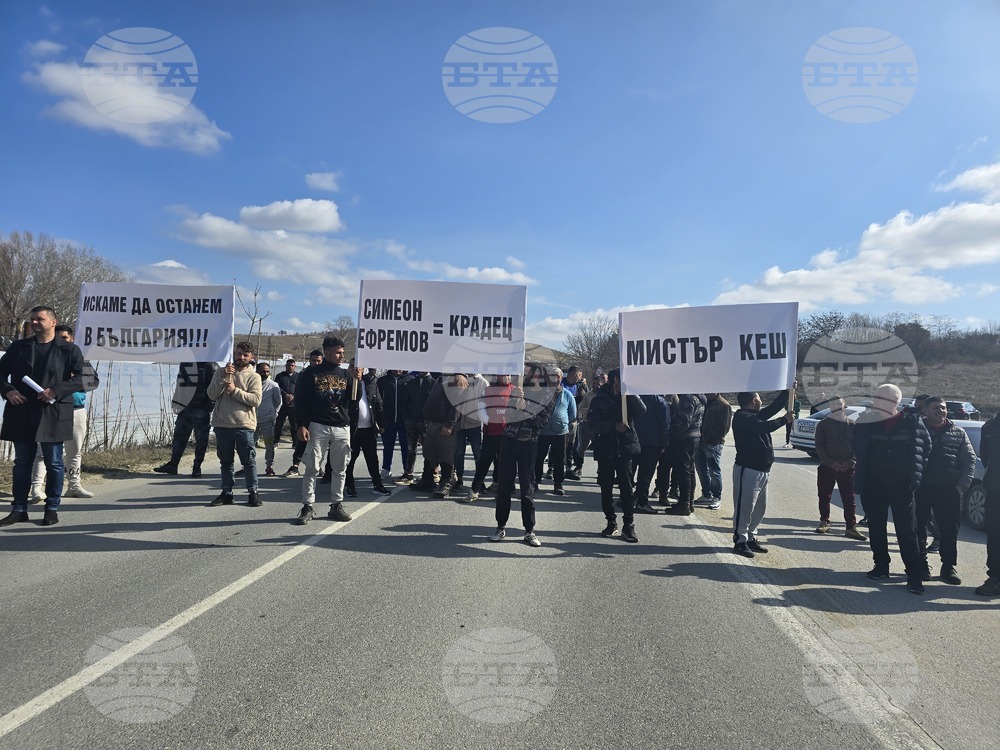 Представители на дърводобивни фирми излязоха на протест на пътя Петрич - Мелник край село Ново Делчево