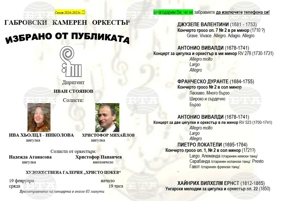 Габровският камерен оркестър ще изнесе концерт на 19 февруари в Художествена галерия „Христо Цокев“