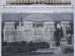 Колаж на „Опакованият Райхстаг“, подписан от Кристо. Снимка: Национална галерия