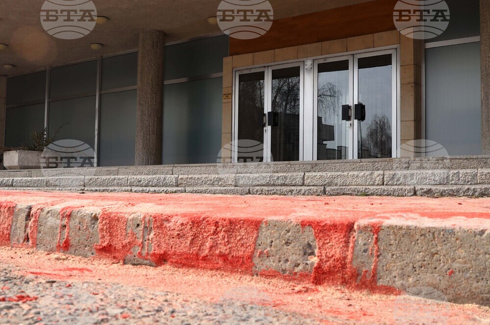 Red Paint Is Spilled near Russian Embassy Building in Sofia