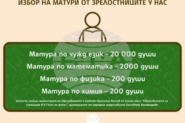 Общо 20 000 зрелостници избират матура по чужд език, 2000 - по математика, 200 - по физика, и 200 - по химия