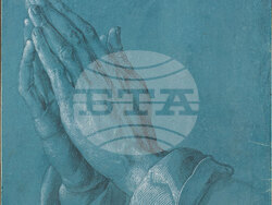 ДА НЕ СЕ ИЗПОЛЗВА ПОВТОРНО Албрехт Дюрер Молещи се ръце, 1508 г. 29,1 x 19,7 см, четка в черно, сиво и бяло, върху синя грундирана хартия ALBERTINA, Виена