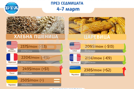 Цени на основни зърнени стоки по световните борси през седмицата 4-7 март
