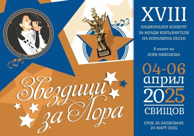 До 20 март е срокът за подаване на заявки за участие в Националния конкурс "Звездици за Лора" в Свищов