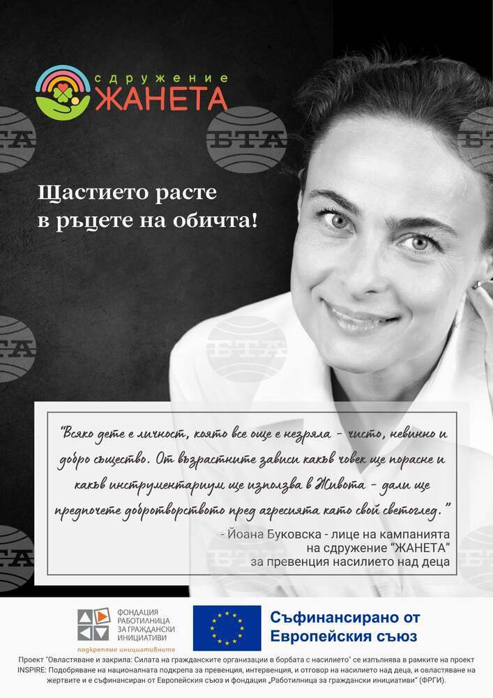 Актрисата Йоана Буковска ще бъде посланик на кампанията на разградското сдружение ЖАНЕТА за превенция на насилието над деца