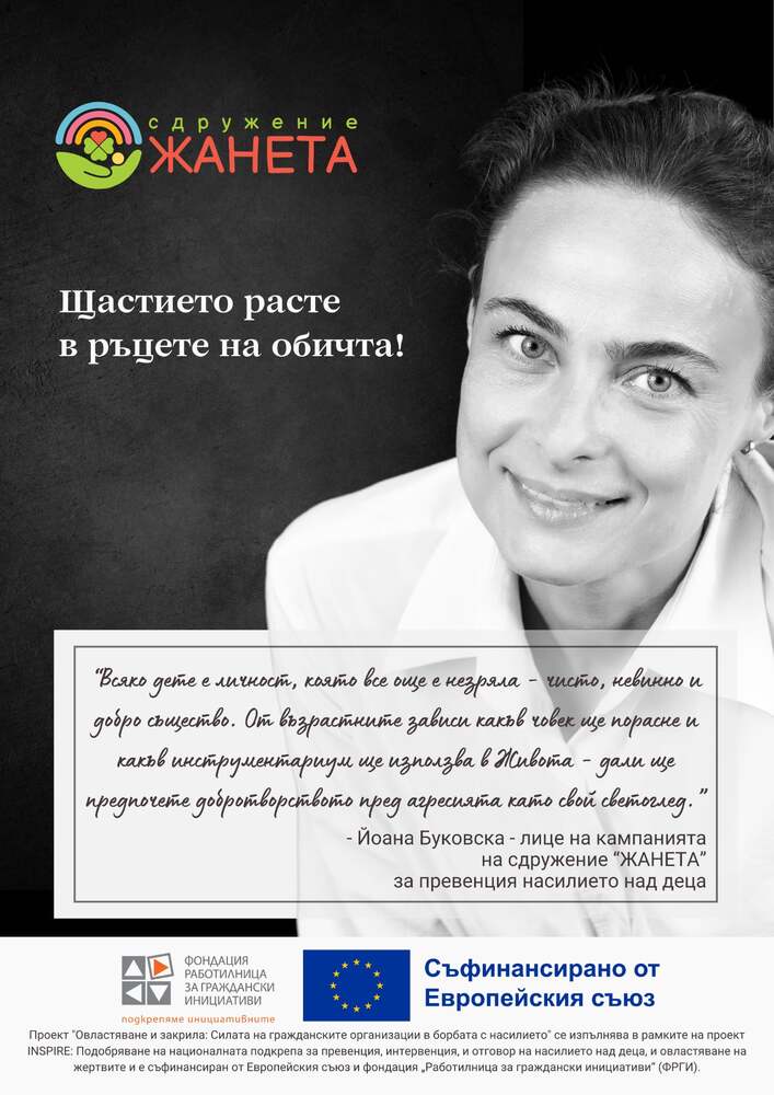 Актрисата Йоана Буковска ще бъде посланик на кампанията на разградското сдружение ЖАНЕТА за превенция на насилието над деца 