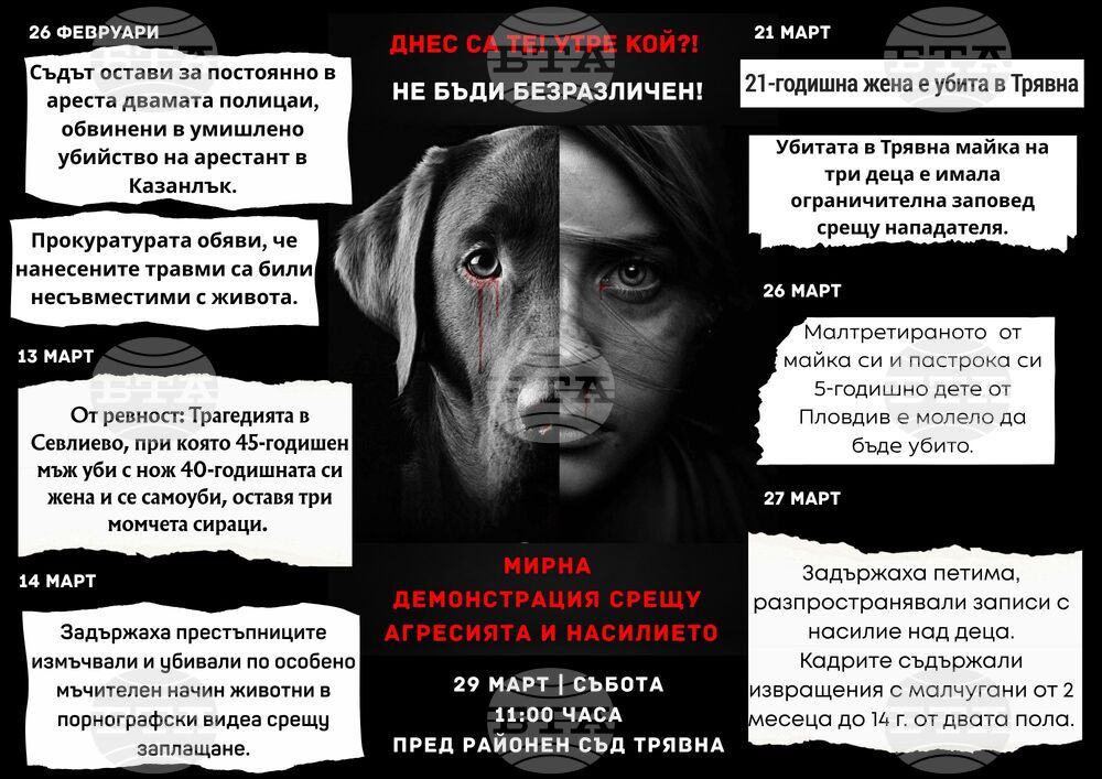 В Трявна тази събота излизат на протест срещу насилието над хора и животни