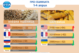 Цени на основни зърнени стоки по световните борси през седмицата 1-4 април