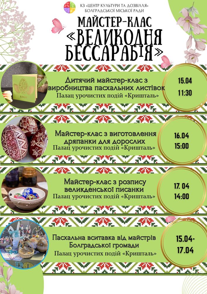 Майсторски класове и изложба по случай Великден ще се състоят в Болград в Украйна