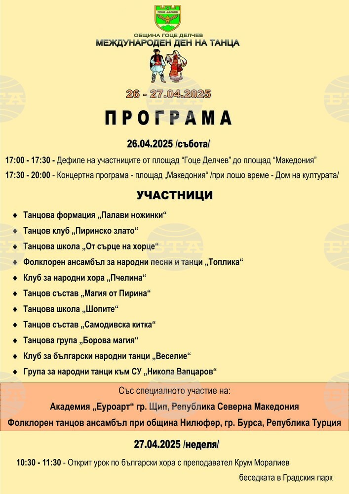 Международният ден на танца ще бъде отбелязан за шестнадесети пореден път в Гоце Делчев