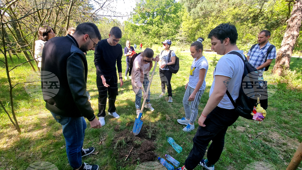 Млади творци засадиха фиданка в "поетичната" гора в парка "Кенана" край Хасково 