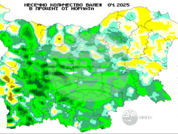 Фигура 4. Месечна сума на валежа в процент от климатичната норма, илюстрация: НИМХ