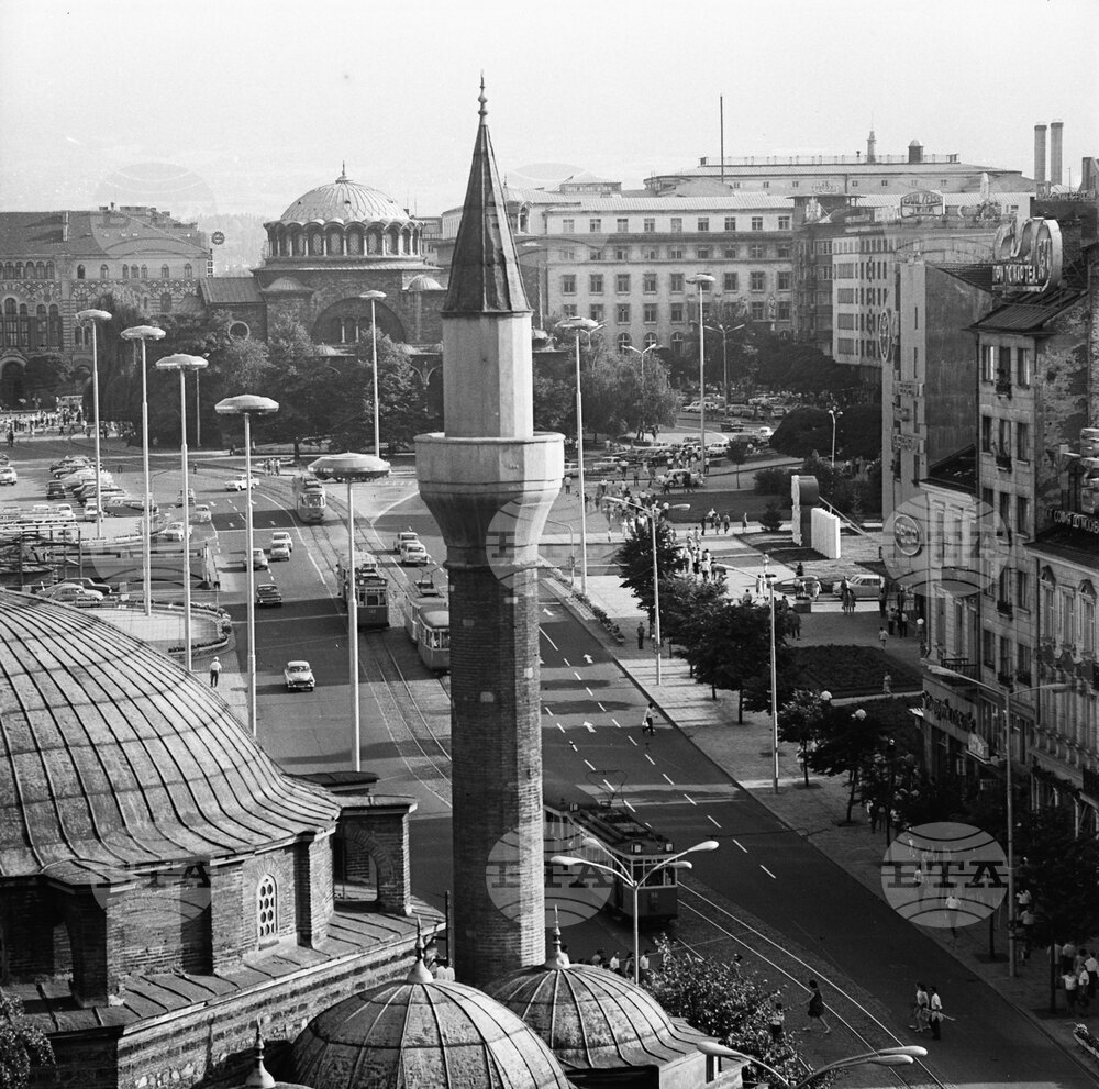 May 5, 1971: St Nedelya Orthodox Church and Banya Bashi Mosque, Sofia View from Above