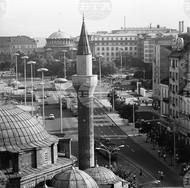 May 5, 1971: St Nedelya Orthodox Church and Banya Bashi Mosque, Sofia View from Above