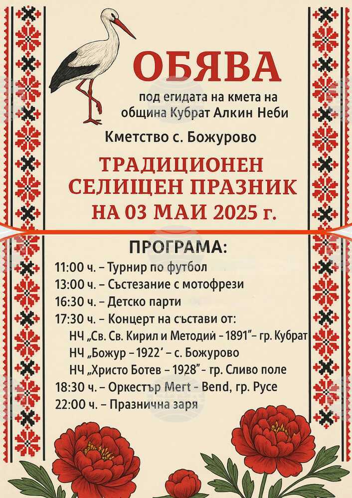 Футболен турнир за деца и състезание с мотофрези са в програмата за празника на кубратското село Божурово
