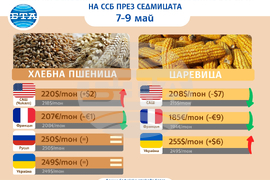 Цени на основни зърнени стоки по световните борси през седмицата 7-9 май