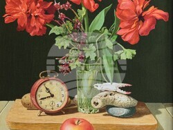 Иван Стратиев включва натюрморт, пейзаж и фигуративна композиция в изложбата си „Калейдоскоп“. Снимка: галерия „Париж“