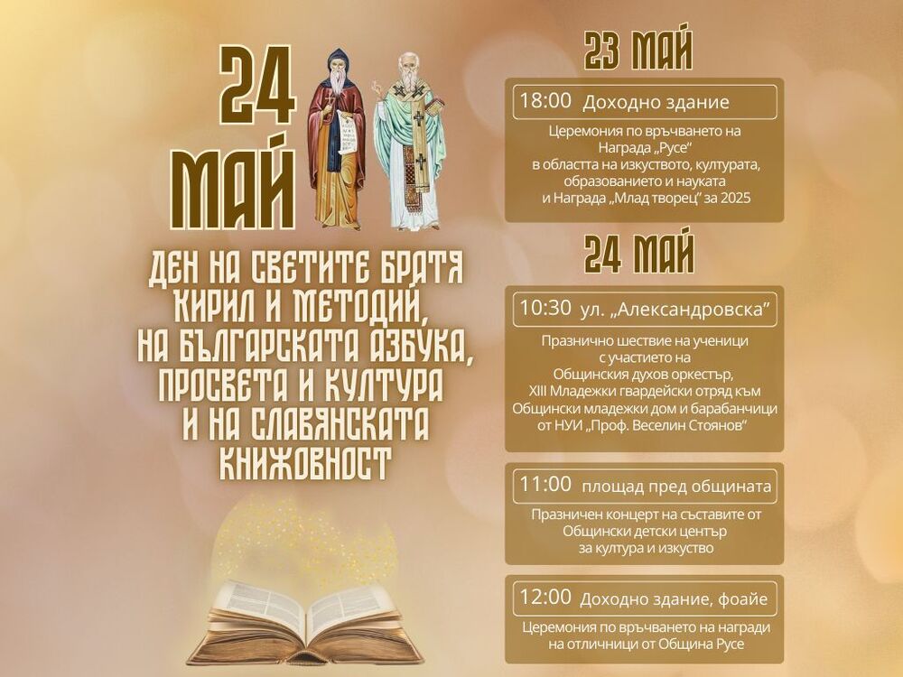 Празнична церемония, шествие на ученици и награждаване на отличниците по повод 24 май в Русе