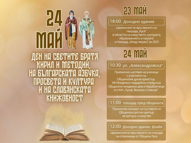 Празнична церемония, шествие на ученици и награждаване на отличниците по повод 24 май в Русе