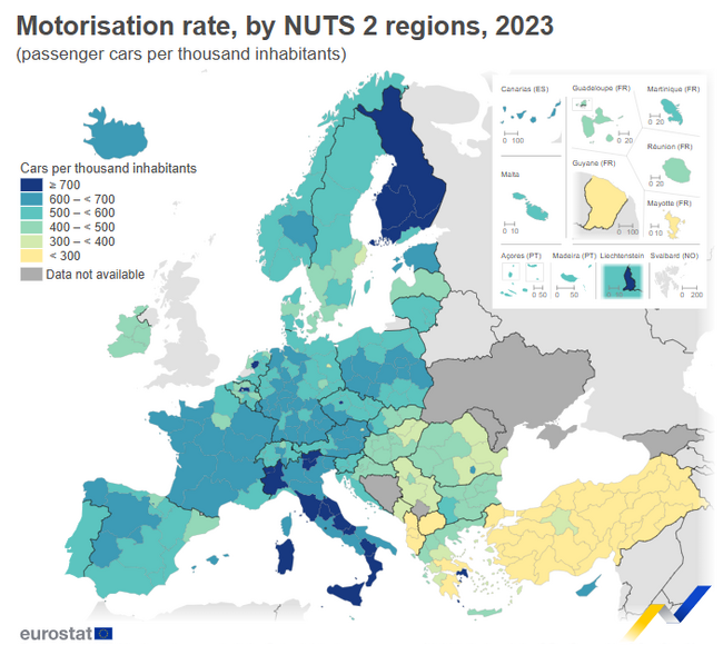 Eurostat: Italy Tops EU in Motorisation Rate; Bulgaria Shows Small Regional Gaps
