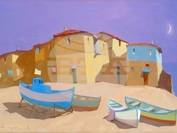 Художникът Димитър Каратонев показва 25 платна в изложбата „Тиха светлина“. Снимка: Галерия „Париж“