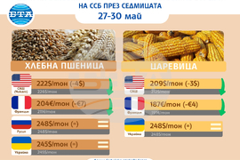 Цени на основни зърнени стоки по световните борси през седмицата 27-30 май