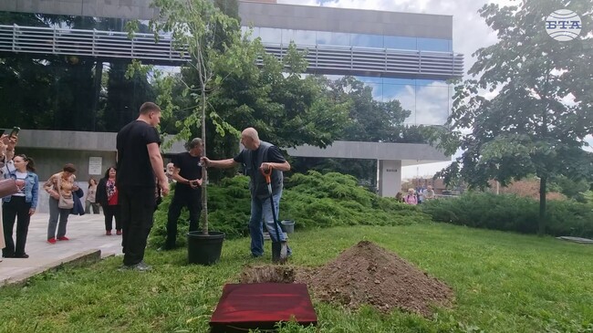 Актьорът Павел Поппандов, който получи специалната награда на фестивала "Златната липа", засади дръвче в Стара Загора