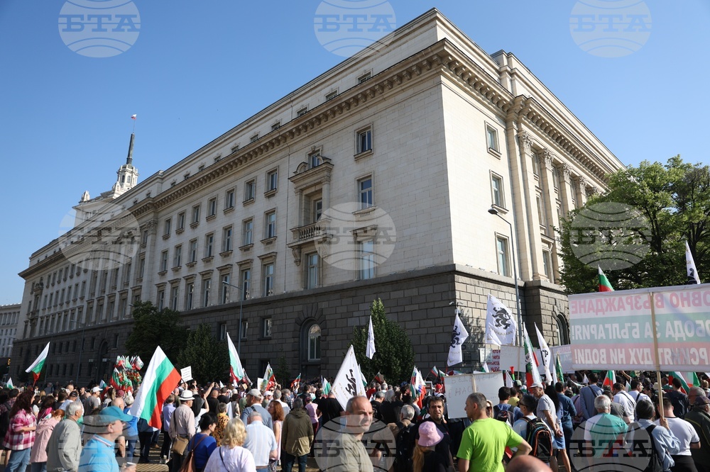 Pro-Lev Demonstrators Gather around Parliament Building Ahead of Publication of EC, ECB Reports
