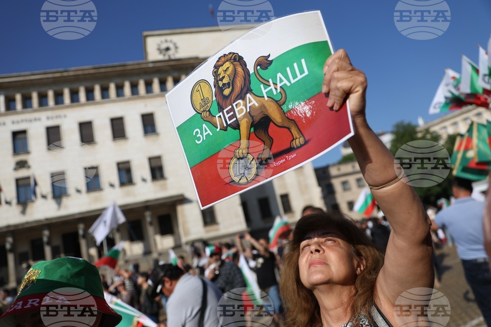 Anti-euro Protestors outside Parliament Call for Preserving Lev, Block Traffic in Central Sofia