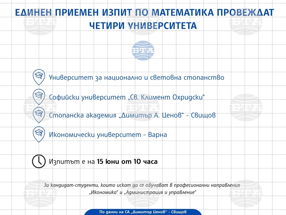 Стопанската академия в Свищов организира иновативен приемен изпит по математика заедно с още три университета