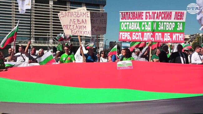 Граждани се събраха пред централната на ГЕРБ в София с искане за запазване на лева