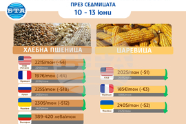 Цени на основни зърнени стоки по световните борси през седмицата 10-13 юни