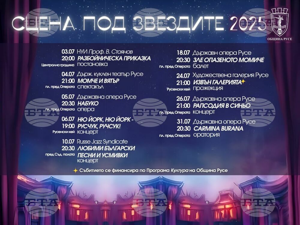 Община Русе: Концерти, постановки, изложби и прожекции на открито в тазгодишното издание на „Сцена под звездите“