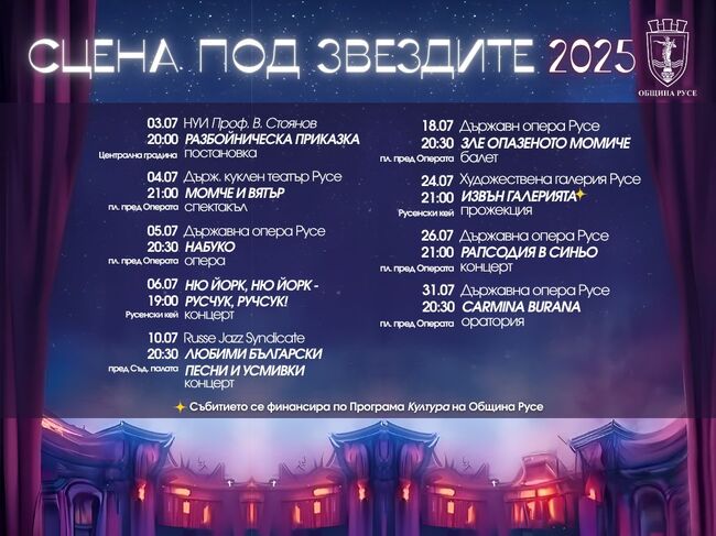Община Русе: Концерти, постановки, изложби и прожекции на открито в тазгодишното издание на „Сцена под звездите“